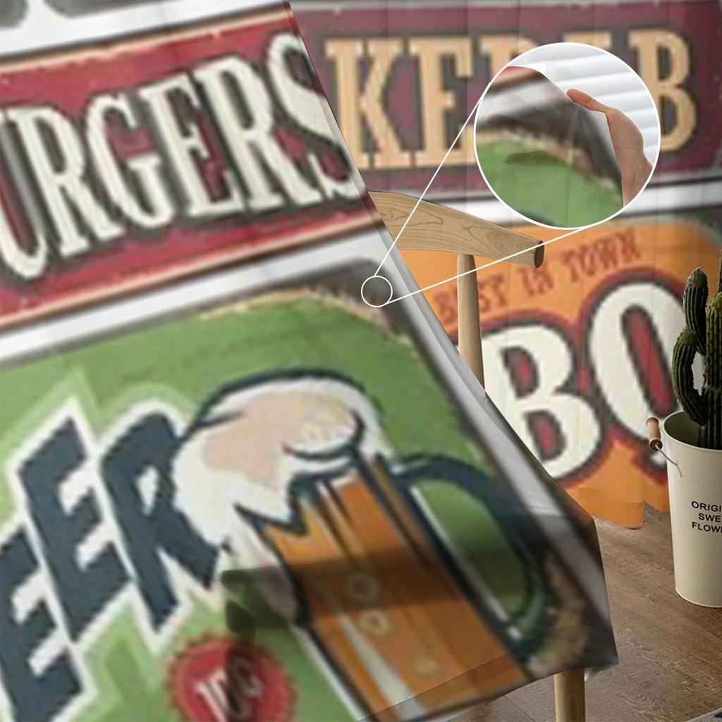 Retro Food Posters And Design Elements Chiffon Sheer Curtains for Living Room Bedroom Window Curtain Voiles Tulle Cortinas