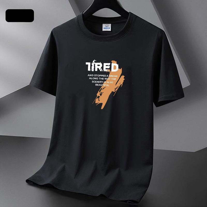 

Men S Short Sleeve T-Shirt Summer Bottom Shirt Crew Neck Versatile Casual Print Large Size T-Shirt Trend Top White 5XL чорний