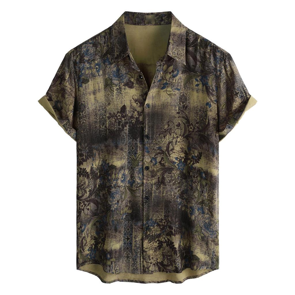Men's Short Sleeved Shirt, Daily Fashion Printed Button Top, Chest Pocket Cardigan