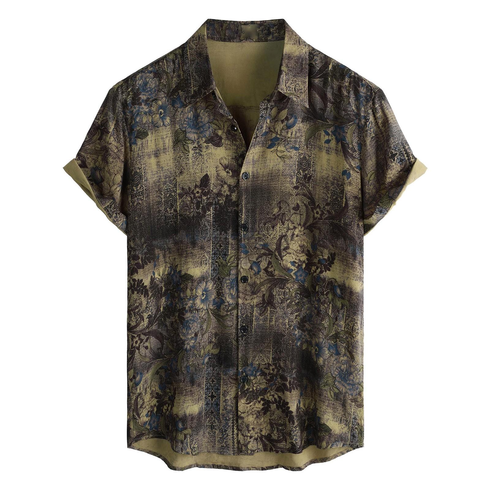 

Чоловіча сорочка з коротким рукавом, Повсякденна модна принтована сорочка на ґудзиках, Кардиган з нагрудною кишенею L кавовий