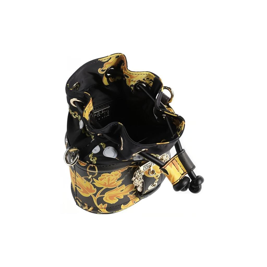 Versace Jeans Couture Baroque Print Micro Logo Synthetic Leather Bucket Bag Women bags Black 75VA4BF4ZS807G89
