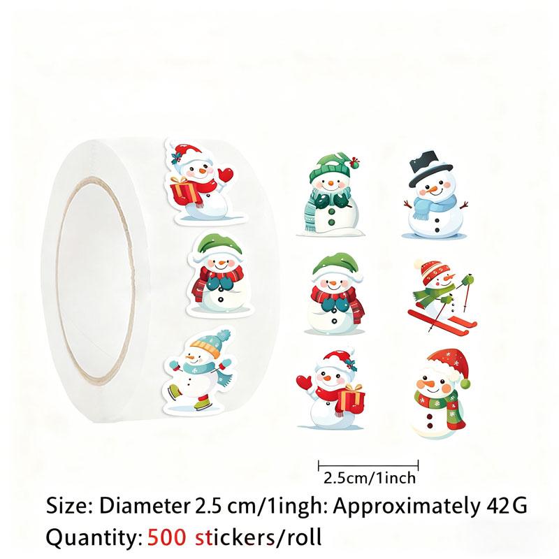 500 Pcs Christmas Snowman Stickers Roll 1 Inch Cute Winter Snowman Stickers for DIY Christmas Party Gift Decoration