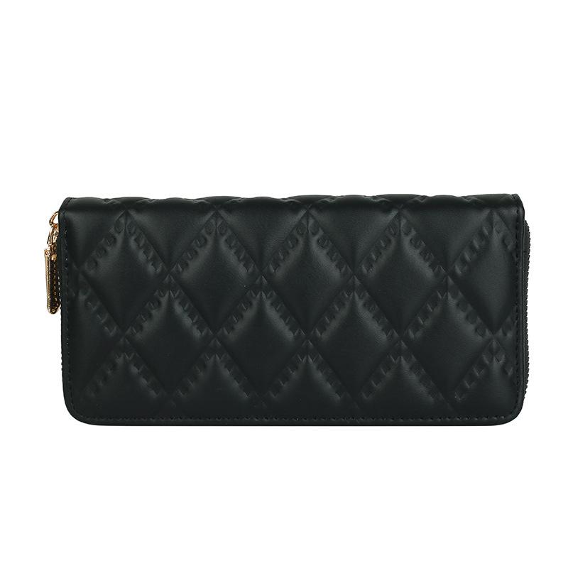 

Women s Medium-Length Diamond Pattern Embossed PU Wallet Clutch - Solid Color with Zipper Coin and Phone Slots чёрный