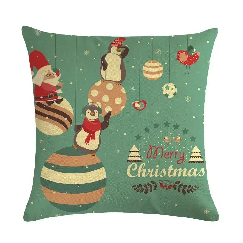 Nordic Cartoon Christmas Polar Bear Animal Print Cushion Cover Decorative for Sofa Linen Pillow Case Home Decor 45X45CM
