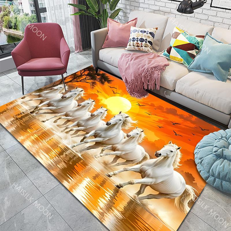 Multiple Sizes Running Horse Pattern Carpet for Living Room Bedroom Sofa Home Decor Non-slip Floor Mat Large Size Area Rug