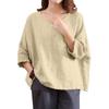 Vintage Women 34 Sleeve O Neck Cotton Linen Loose Casual Shirt Top Blouse