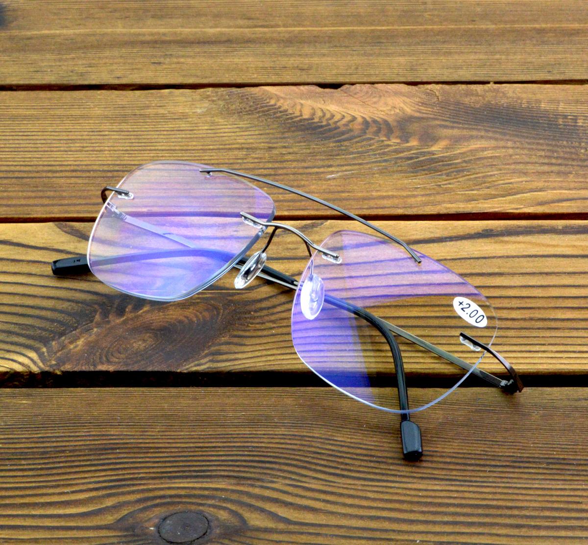 

Pilot Double Bridge Rectangle Rimless Progressive Multifocal Reading Glasses +0.75 To +4 See Near and Far +150 серый