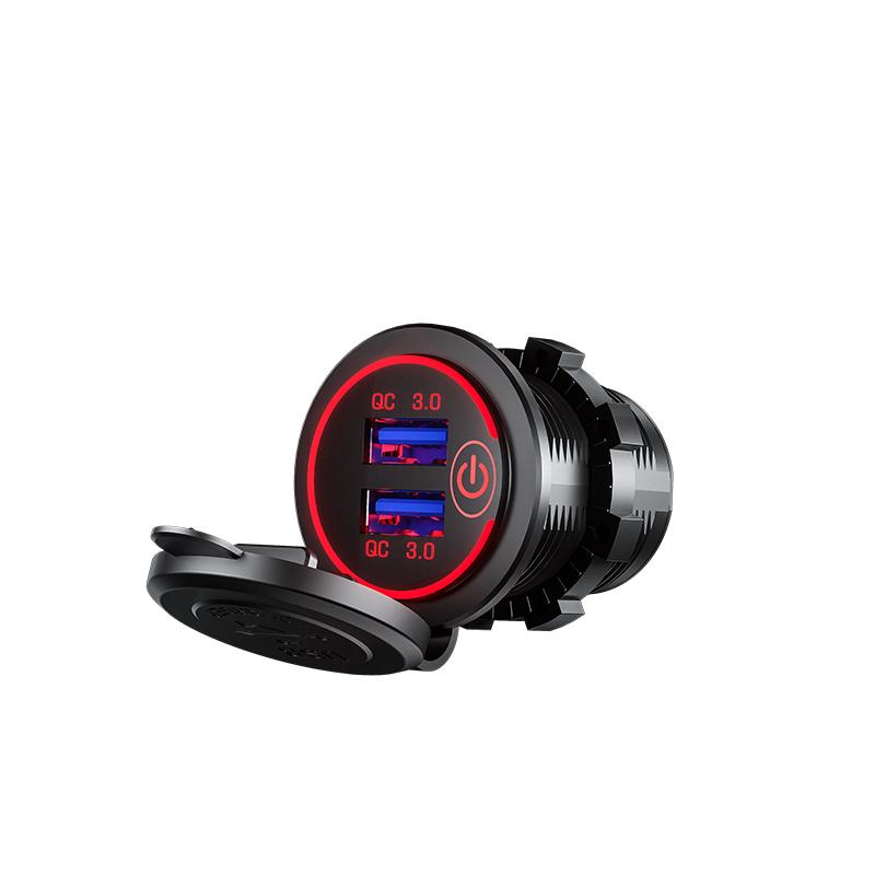 Quick Charge 3.0 duální USB nabíječka do auta Vodotěsná 12V/24V Qc3.0 USB rychlá nabíječka Zásuvka s dotykovým spínačem