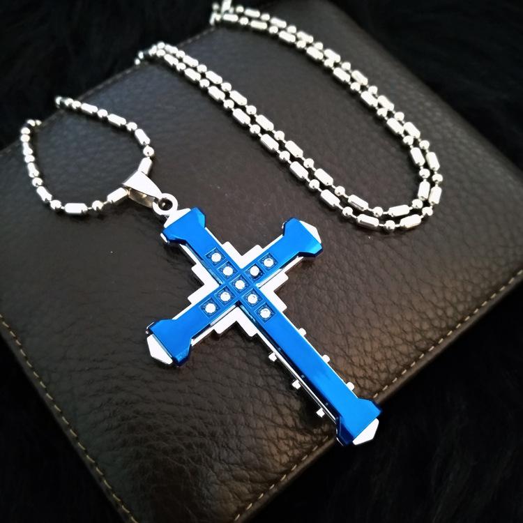 Men's Titanium Steel Cross Pendant Necklace - European & American Trendy Design