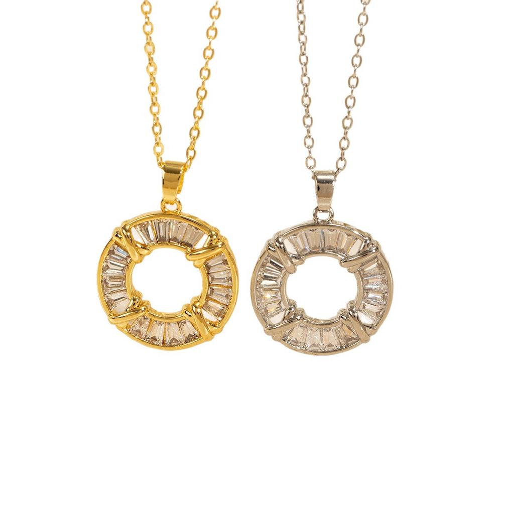 Ins-Stil Kupfer Zirkon Runder Anhänger Halskette Damen Minimalistisch Luxus Nicht-verblassender Schmuck