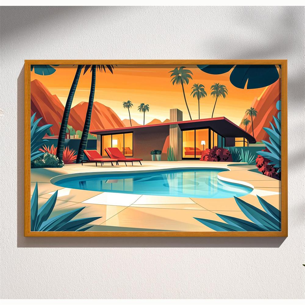 Mid Century Palm Springs House Prints Modern Cubist Abstract Architecture Art Print Poster Retro Wall Art Canvas Painting Decor