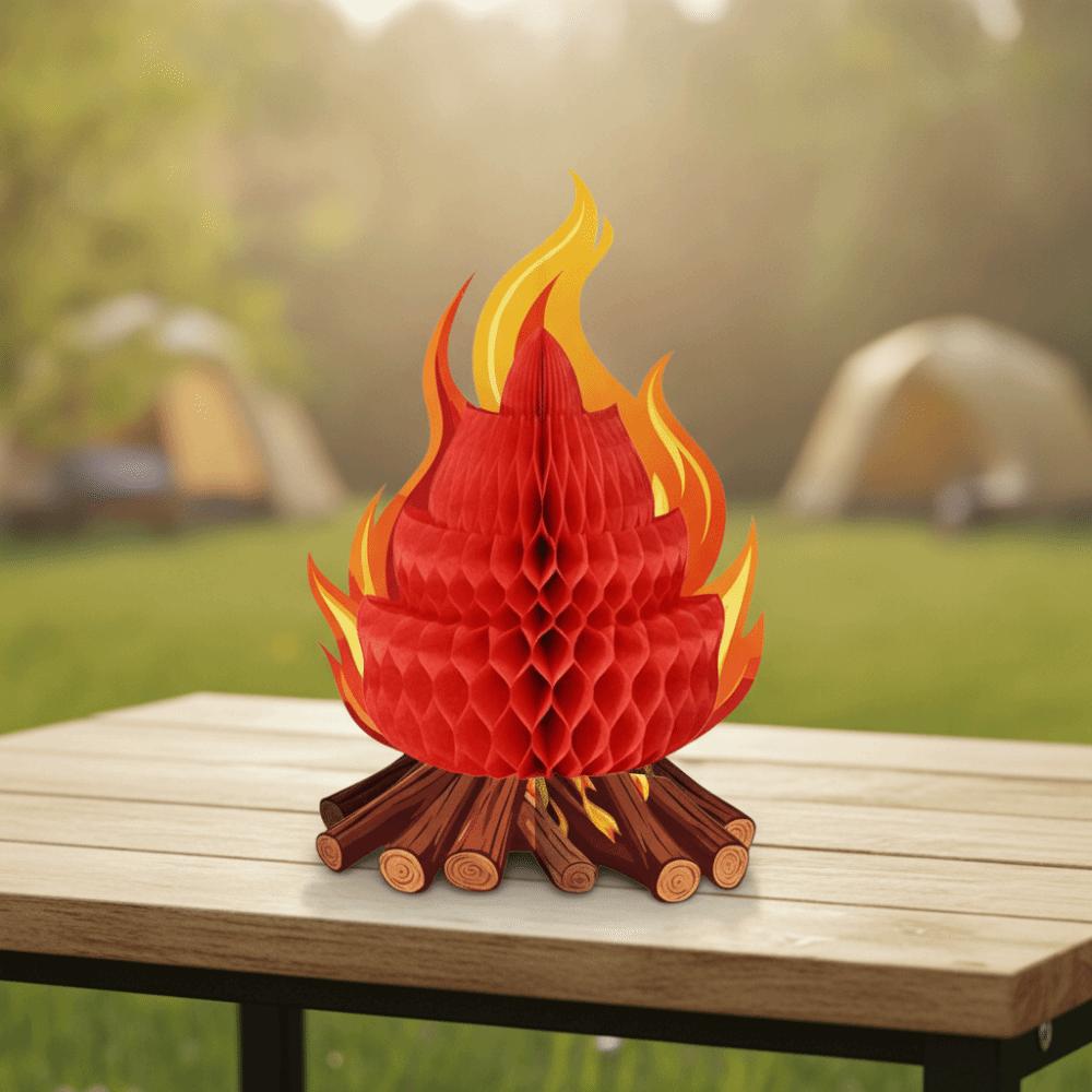 4Pcs Foldable Fake Fire Ornament 3D Honeycomb Honeycomb Campfire Decoration Camping Theme