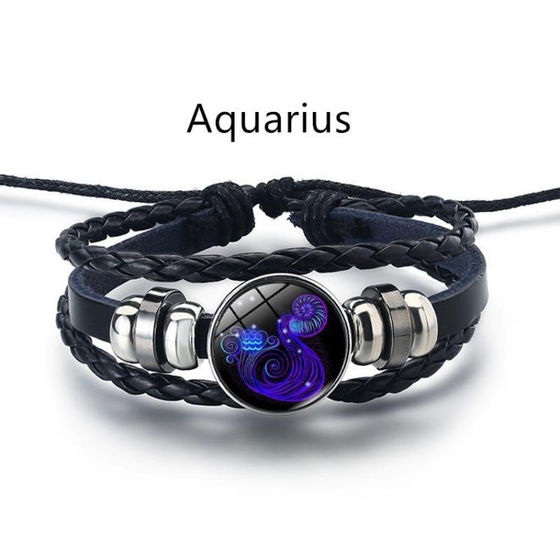 Fashion 12 Zodiac Signs Constellation Charm Bracelet For Men Multilayer Weave Leather Bracelet Unisex Jewelry Accessries Gifts