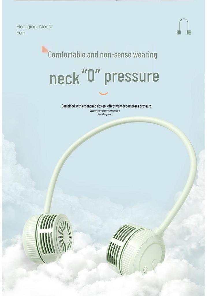 Portable Foldable Neck Fan: Silent, Leafless Design with USB Rechargeable and Rotating Wind. Ideal for Sports and Travel.