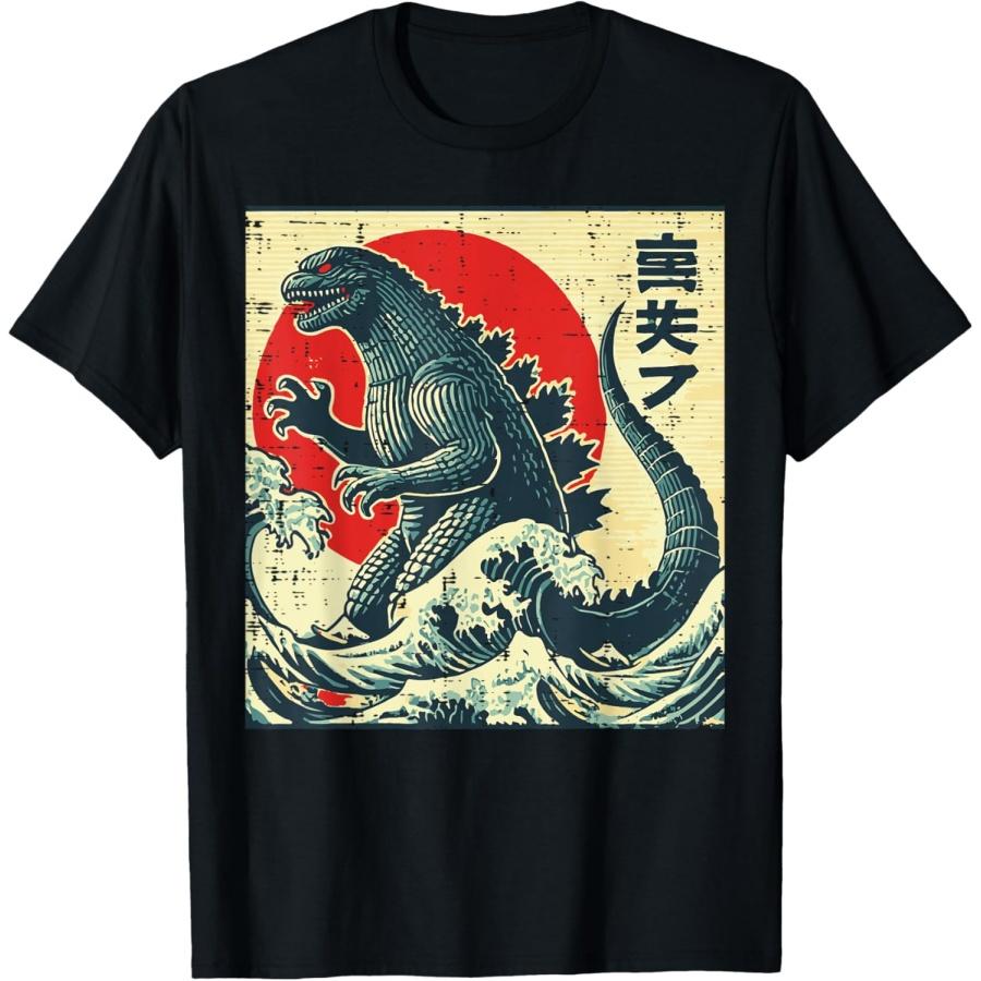 

Japanese Kaiju Monster Waves Retro Ukiyo Art Women Men Kids T-Shirt XXXXXL чорний