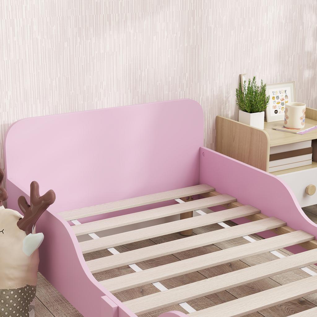 Struttura Letto per Bambini, Struttura Letto Singolo per Bambini, Sponda di Sicurezza, Letto Piccolo per Cameretta, MDF, senza Materasso, Rosa