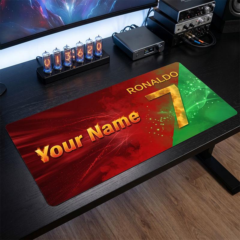 Tappetino Mouse Grande Personalizzato Cristiano Ronaldo, Stampa Testo Nome Personalizzato, Tappetino Scrivania Antiscivolo Logo Calcio Regalo Gaming