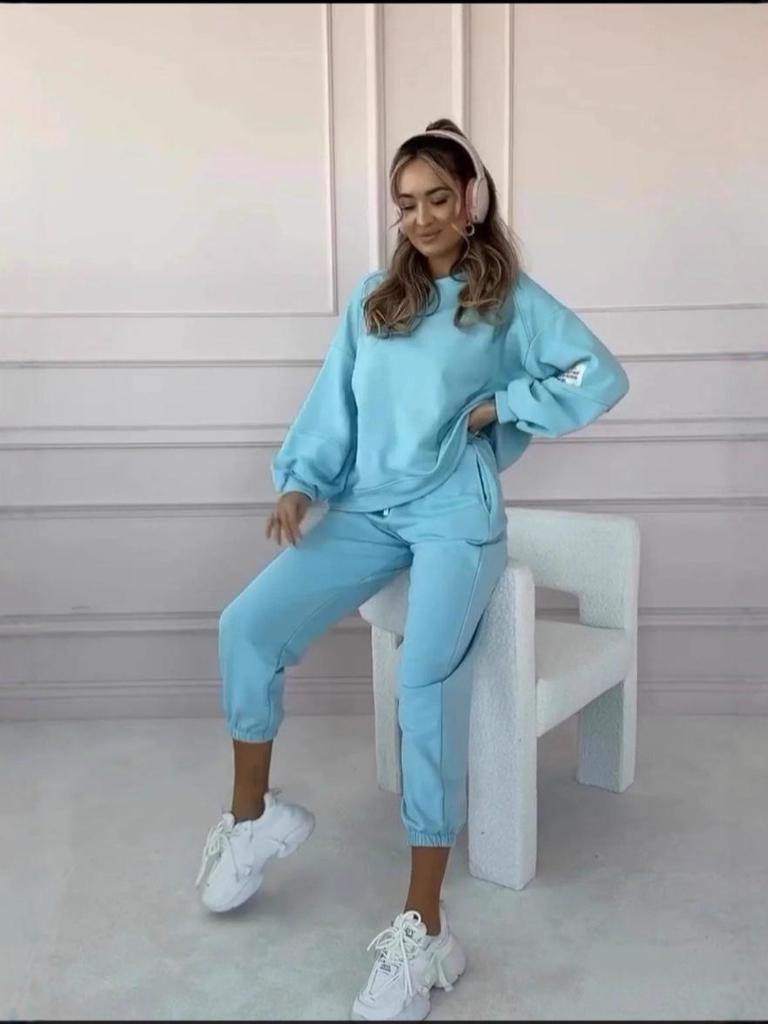 2025 Autumn/Winter Women's Solid Color Loose Sweatshirt and Casual Long Pants Two-Piece Set