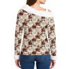 Women's Off-the-shoulder Plush Neck Printed Long-sleeved Pullover T-shirt Top