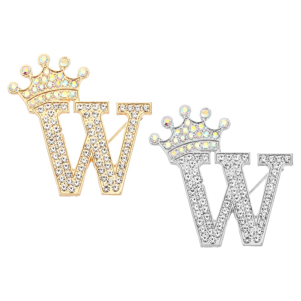 2pcs Letter Brooch Pins Crown Initial Rhinestone Alphabet A-W Letter Lapel Badges Pin for Women Suits Dress Coat Clothes Craft