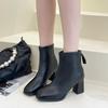 Winter Square Toe Elegant Banquet Women'S Shoes Fashionable Square Heel Comfortable Short Boots High Heel Warm Knight Boots