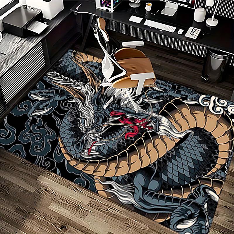 1pc Anime Dragon Chair Mat - Office Desk Rug with Japanese Mythical Creature Design, Non-Slip Carpet for Home Decor, Suitable for All Seasons and Perf