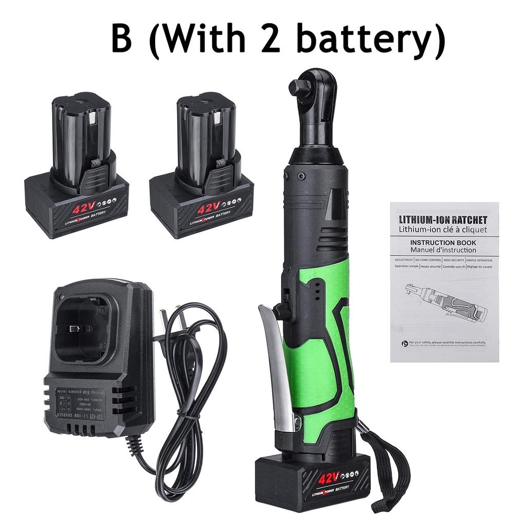 100Nm Rechargeable Electric Wrench 3/8" Cordless Ratchet Scaffolding Right Angle Wrench Tool with 1/2 Battery Charger Kit 42V