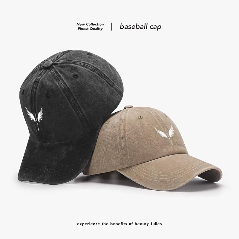 Classic Feathered Totem Print Baseball Cap - Black Outdoor Festival Hat With Wing & Design, Hand Washable Textile Material