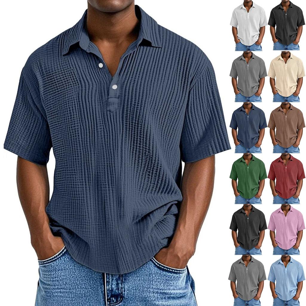 Men's Casual Short-Sleeve Shirt - Collared Button-Down Solid Color, Breathable & Versatile Stylish Top