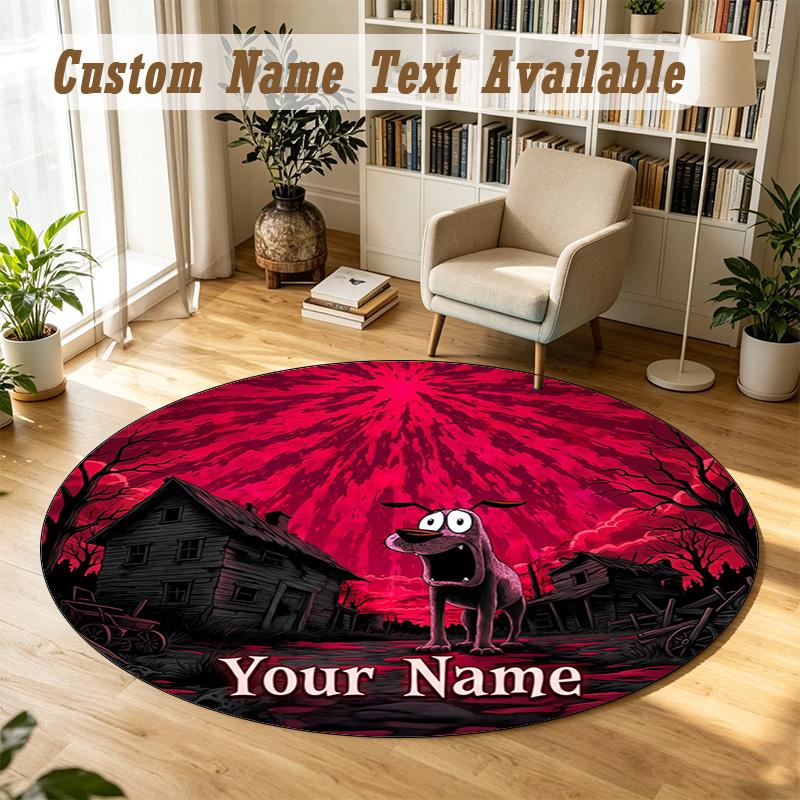 Courage the Cowardly Dog Personalized Round Rug Support Custom Name, Soft Home Decor Mat