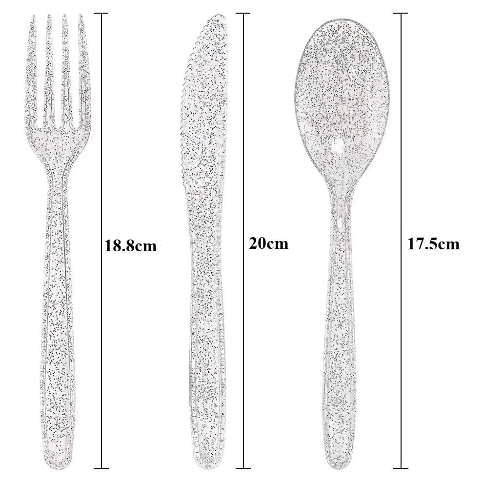 75pcs Gold Plastic Silverware- Disposable Gold Glitter Plastic Cutlery- Plastic Flatware Includes 25 Forks, 25 Spoons, 25 Knives