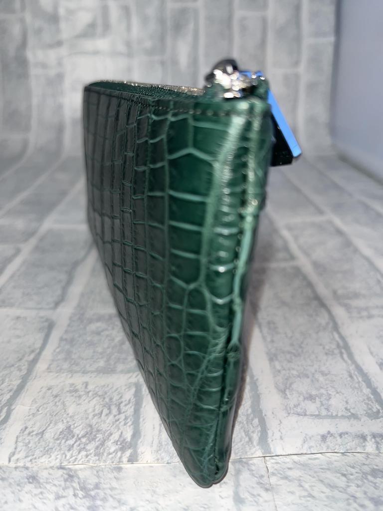 GUODI Genuine Crocodile Leather Matte Crocodile Long Wallet with L-Shaped Zipper, for Men and Women, W169L (Cyprus Green)