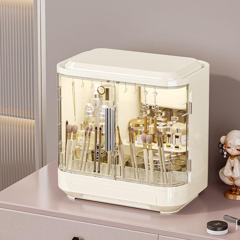 Large Capacity Organizer Box with Mirror Cosmetics Storage Box Bedroom Dressing Table Skincare  Jewelry Drawer Rings Storage Box