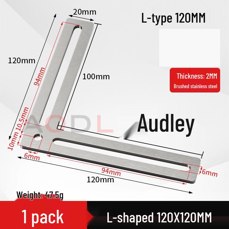 Stainless Steel 90° Movable L-Shaped Corner Bracket with Long Hole for Shelf Support