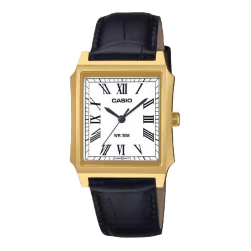 CASIO G-SHOC series 50 meters waterproof Quartz leather strap same style for men and women white dial MTP-B190GL-7BV