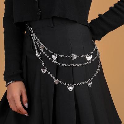Chaîne de taille métallique papillon polyvalente à trois couches tendance unisexe