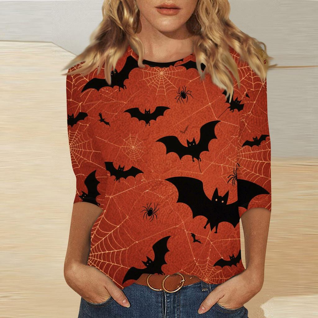 Women's Fashion Casual Round Neck Printed 3/4 T-shirt Top