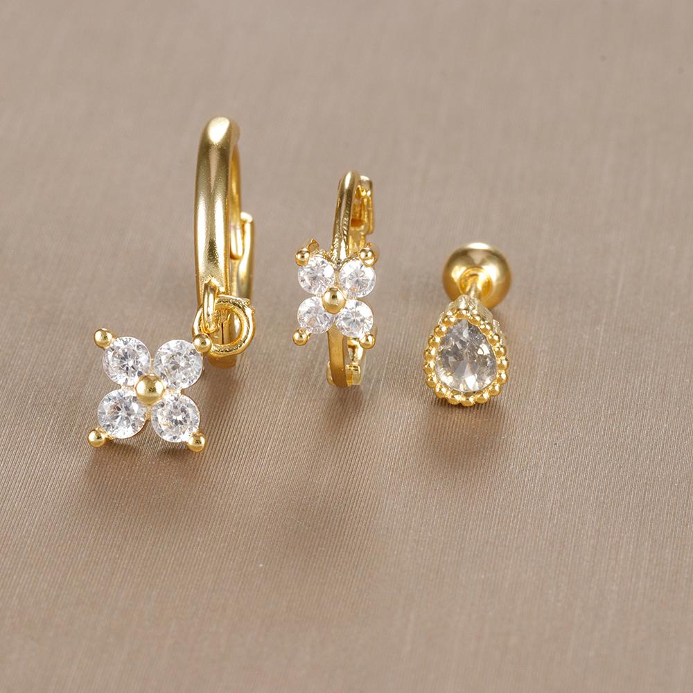 3-teiliges Vintage-Design-Set mit vier Zirkonia-Creolen für Frauen, winziger Knorpelpiercing-Ohrring aus Edelstahl, Schmuckgeschenk