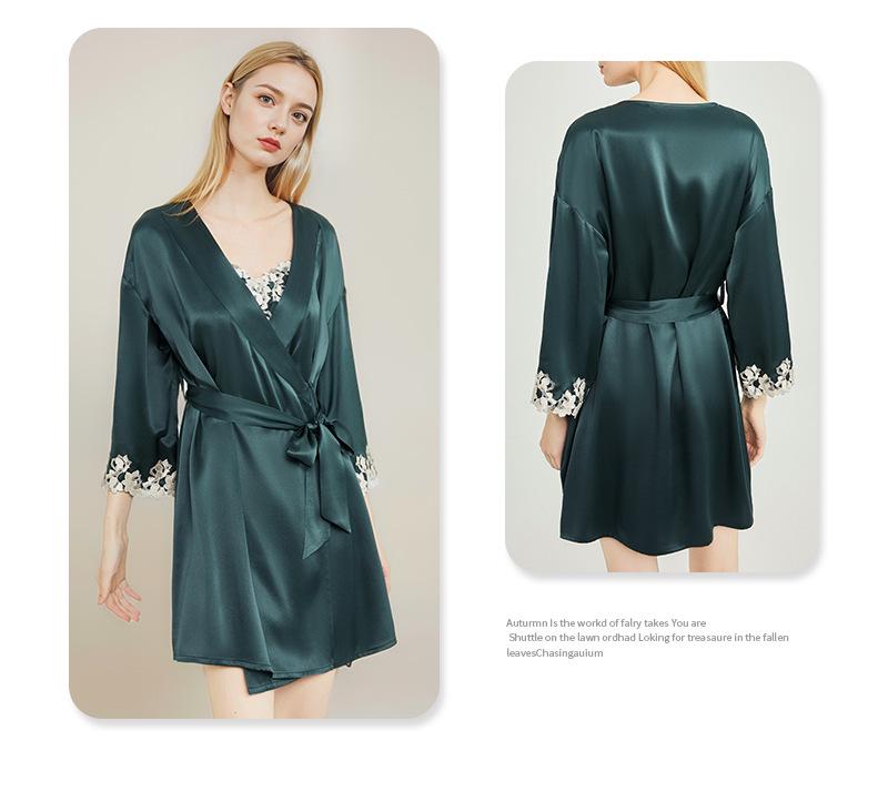 Cross 19 Momme Heavy Silk Women's Nightgown & Robe - 100% Mulberry Silk for Spring & Autumn