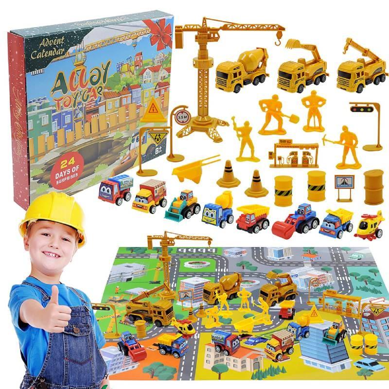 Christmas Countdown Calendar Car Blind Box 24 Days Alloy Fire Engine Set Toy