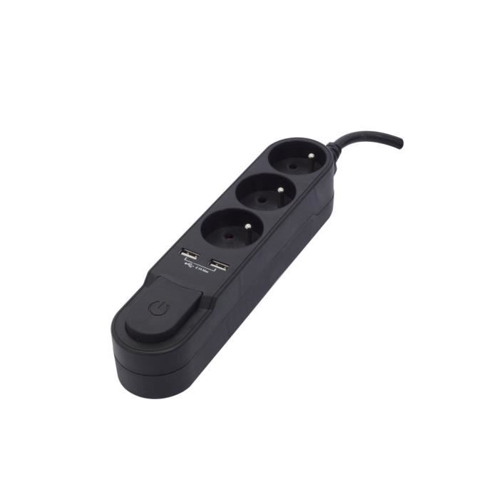 CHACON Power Strip with Switch, 3 X 16 A Sockets and 2 X 2 A USB Outputs, 1.5 M Cable