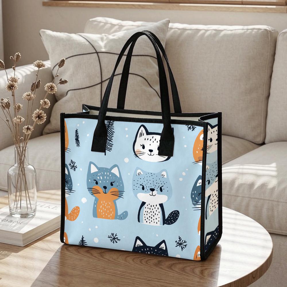 Cute Cat Pattern Tote Bag Casual Large Capacity Daily Carry Handbag