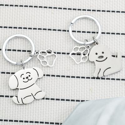 Cartoon Hund Edelstahl Schlüsselanhänger Niedliches Haustierliebhaber Design Modischer Taschenanhänger Praktisches Geschenk für beste Freunde Tierliebhaber