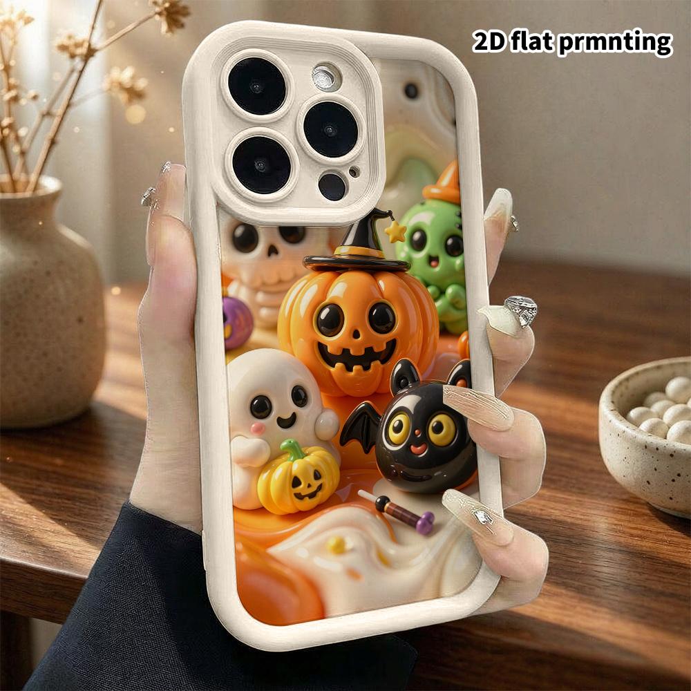 Phone case: 2D flat, suitable for iPhone 18 17 16 15 14 13 12Pro protective case, pumpkin little monster, perfect holiday gift for Christmas and Hallo
