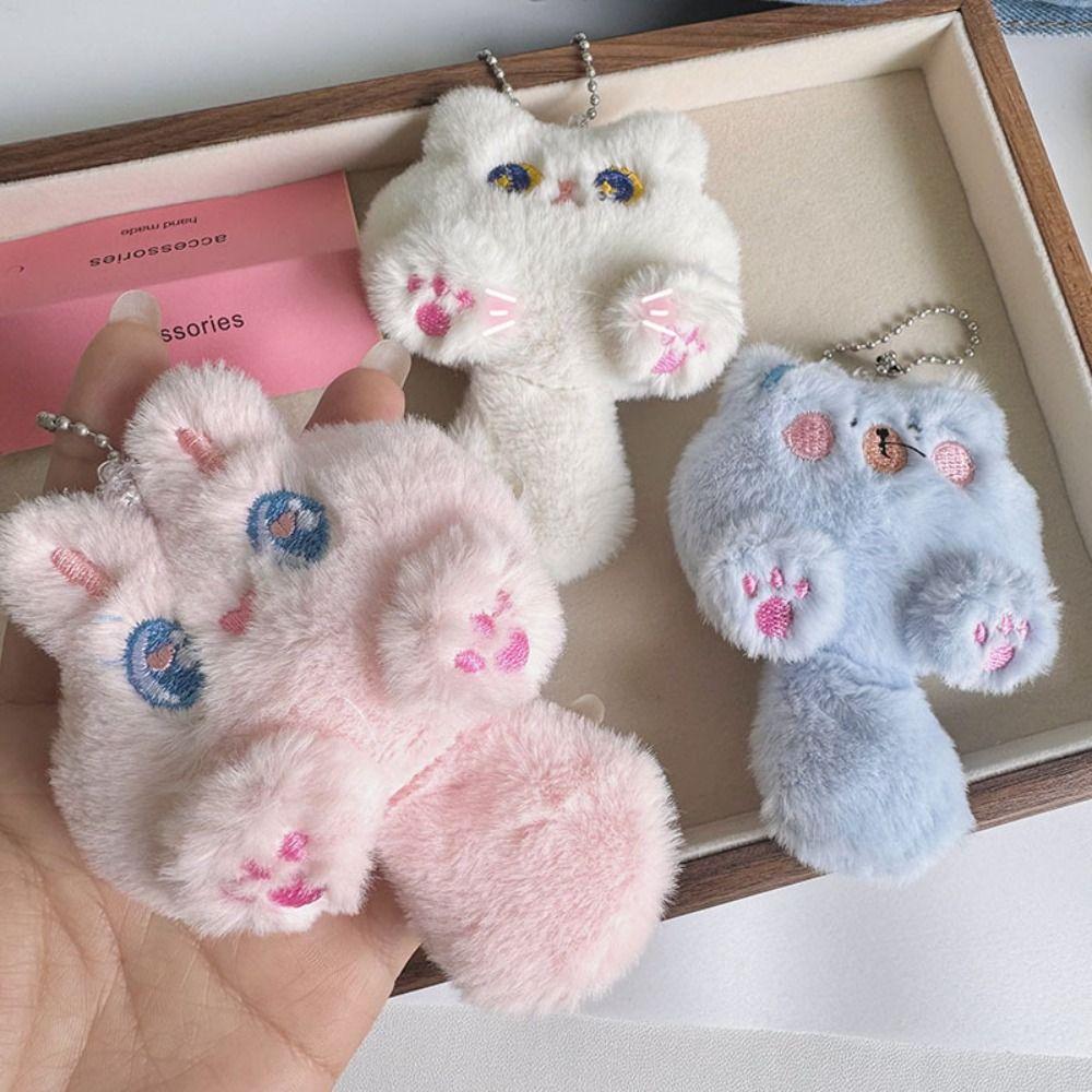 Kreslený plyšový přívěsek na klíče pro kočku Roztomilá hračka z plyšového plyšového králíka Klíčenka Kawaii Měkký přívěsek s medvědem a ocasem