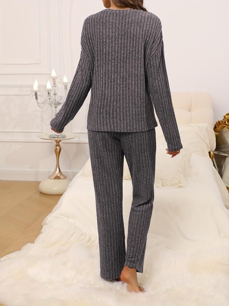 European & American Women's Thick Warm Long Sleeve Pajama Set – Wearable Outdoors, Includes Autumn Top & Pants Two-Piece