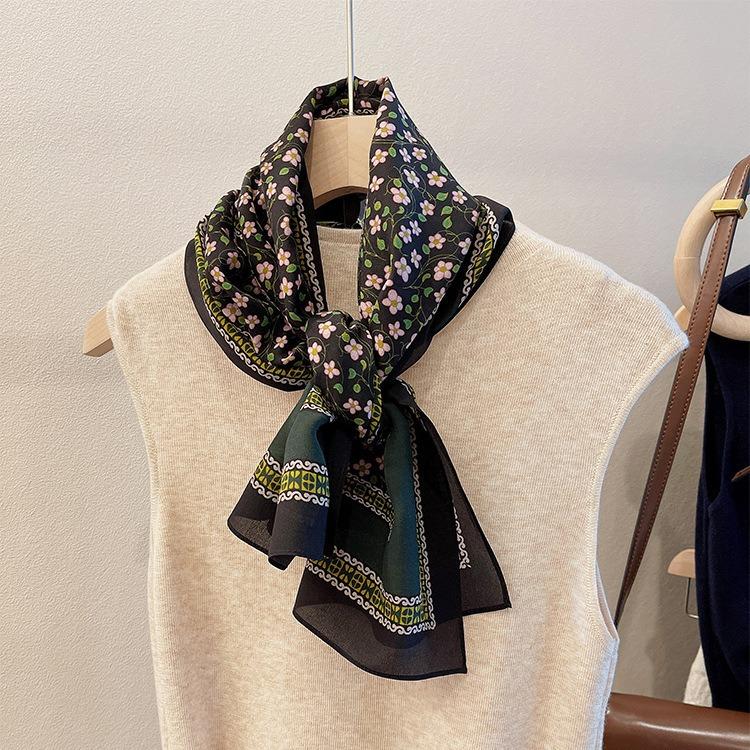 Temperament Floral Double Crepe Silk! Mulberry Silk Silk Scarf Women'S Spring Summer Korean Version Versatile Long Scarf Decorative Scarf