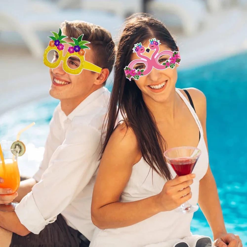 Hawaii Party Decorative Glasses Beach Funny Pineapple Flamingo Paper Photograph Glasses Tropical Luau Hawaiian Party Decorations