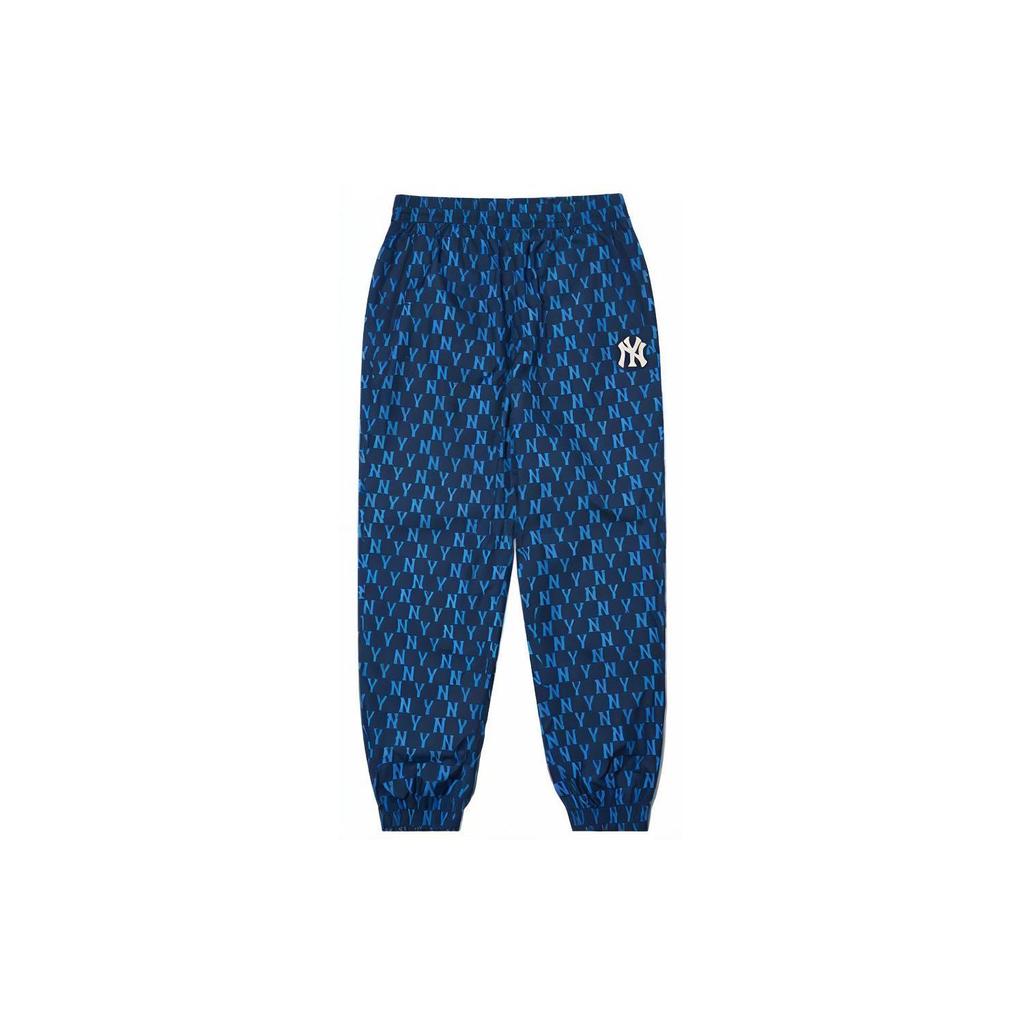 Pantaloni Lunghi Casual Intrecciati MLB con Logo a Lettere Allover, Vita Media, Polsini Elasticizzati, Unisex, Blu 3AWPM0121-50NYS