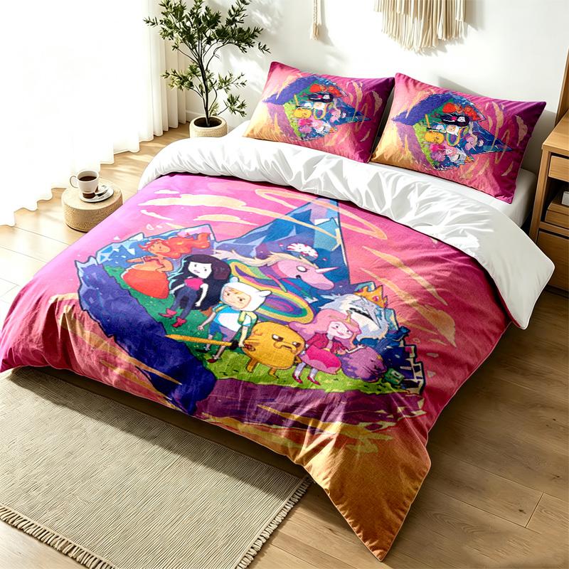 Adventure Time 3pc Duvet Cover Set Simple Modern Bedding Set Wrinkle Resistant Soft Fabric All Season Use a perfect gift
